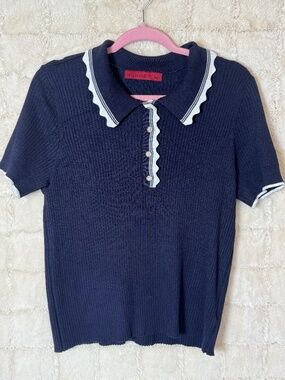 Love Scarlet Navy Blue Short Sleeve Sweater